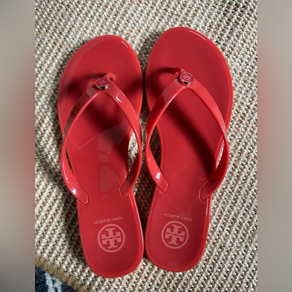 Tory Burch Red/Orange jelly flip flops